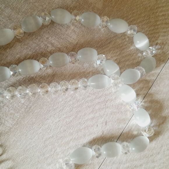 Glass Beads Handmade Statement White Necklace Turquoise Pendant - Picture 3 of 4